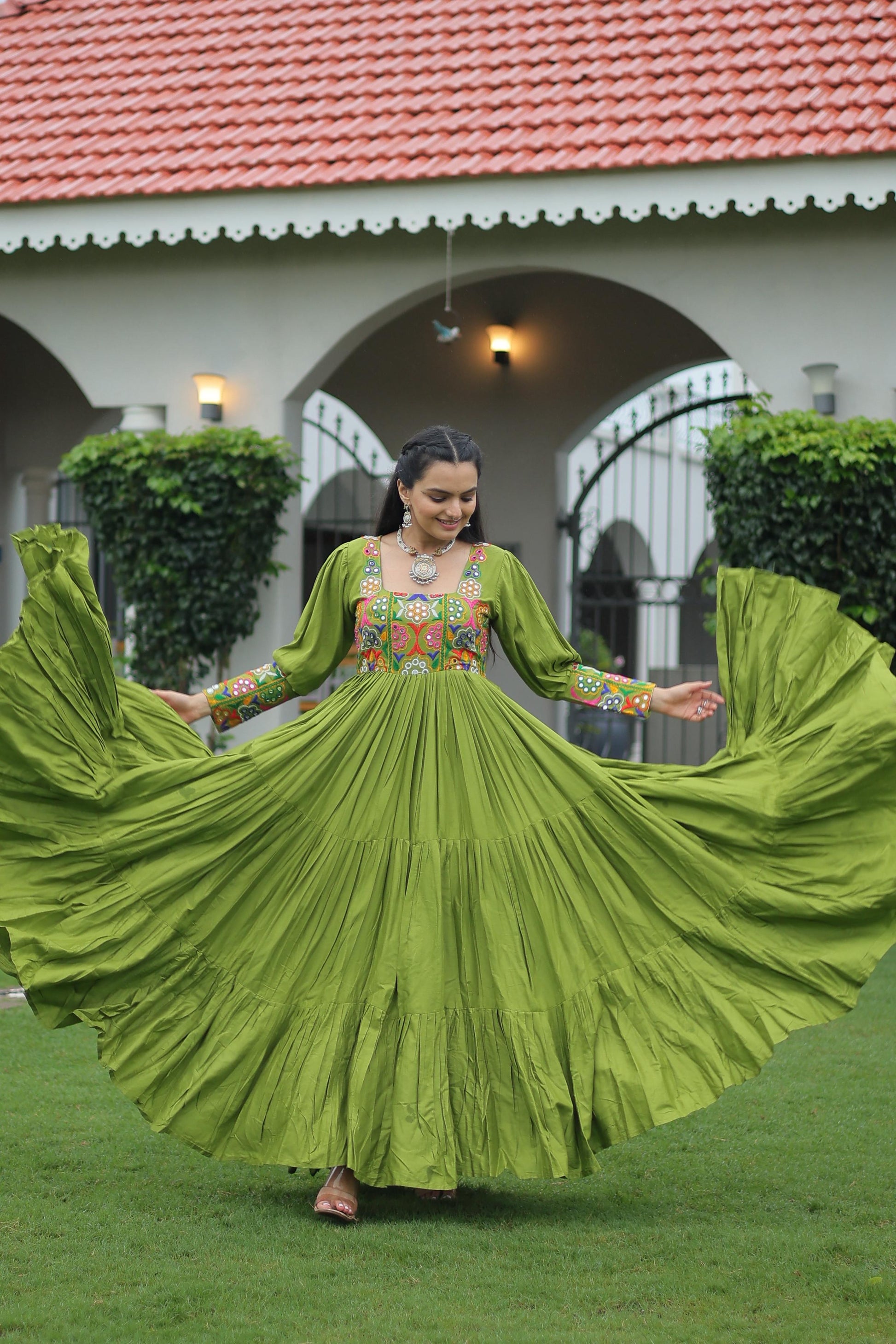 Reyon Gown with Kutchi Gamthi Work  Festive & Party Wear