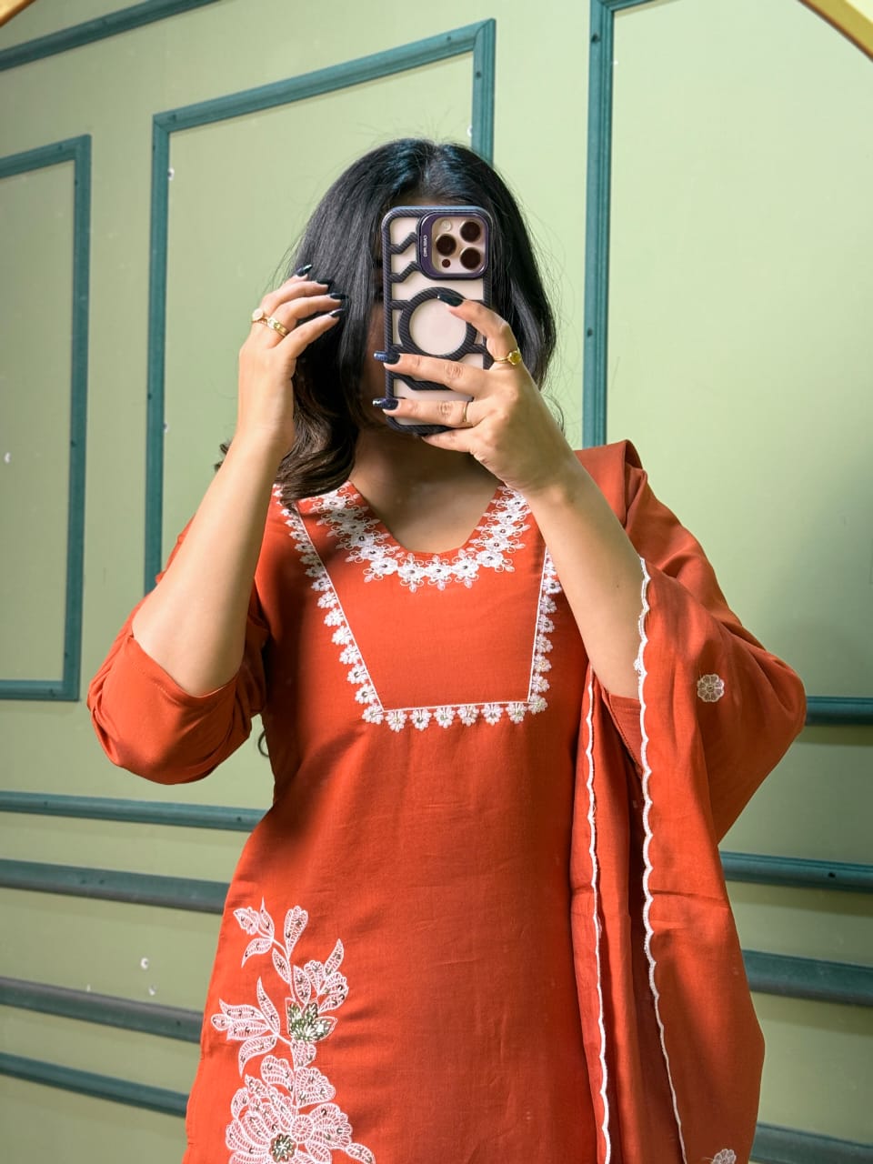 Roman Silk Embroidered Kurti Set with Dupatta
