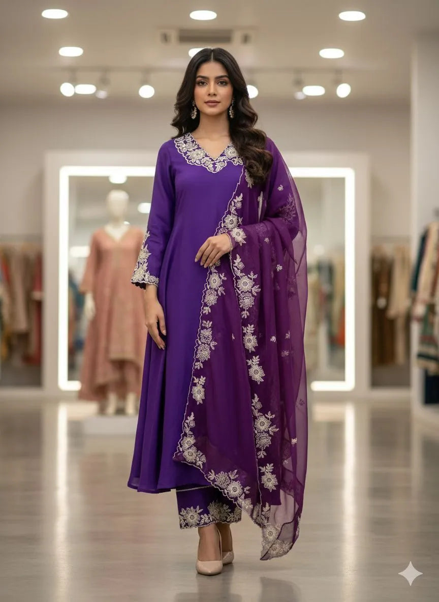 Roman Silk Gown with Dupatta Set