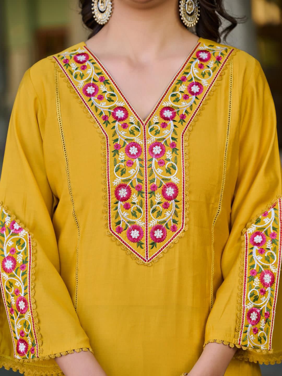 Roman Silk Kurti Pant Set with Printed Organza Dupatta
