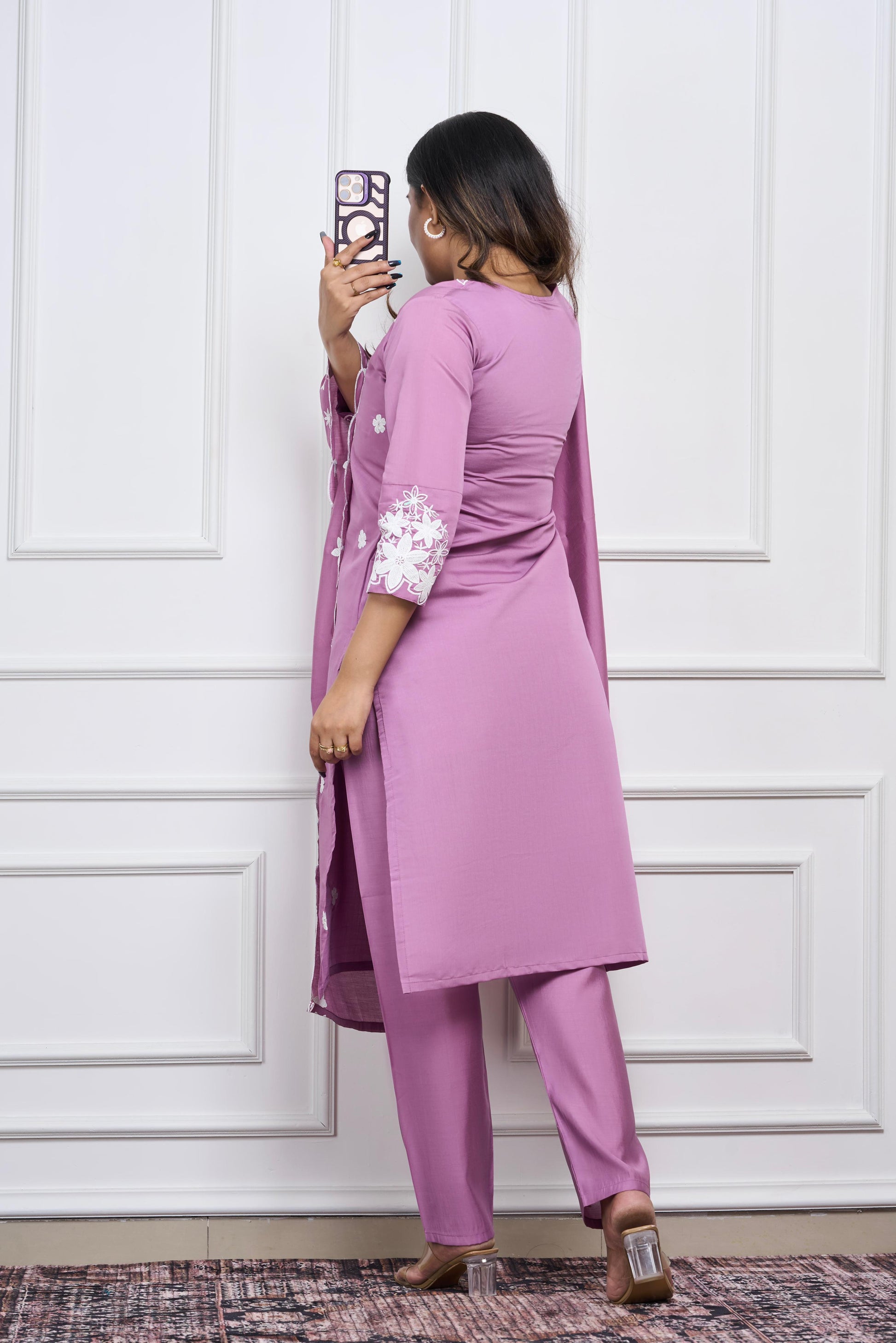 Roman Silk Suit Set with Embroidery and Sequence Dupatta