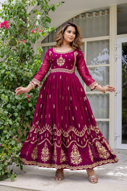 Royal Anarkali Dress with Golden Embroidery Work for Women