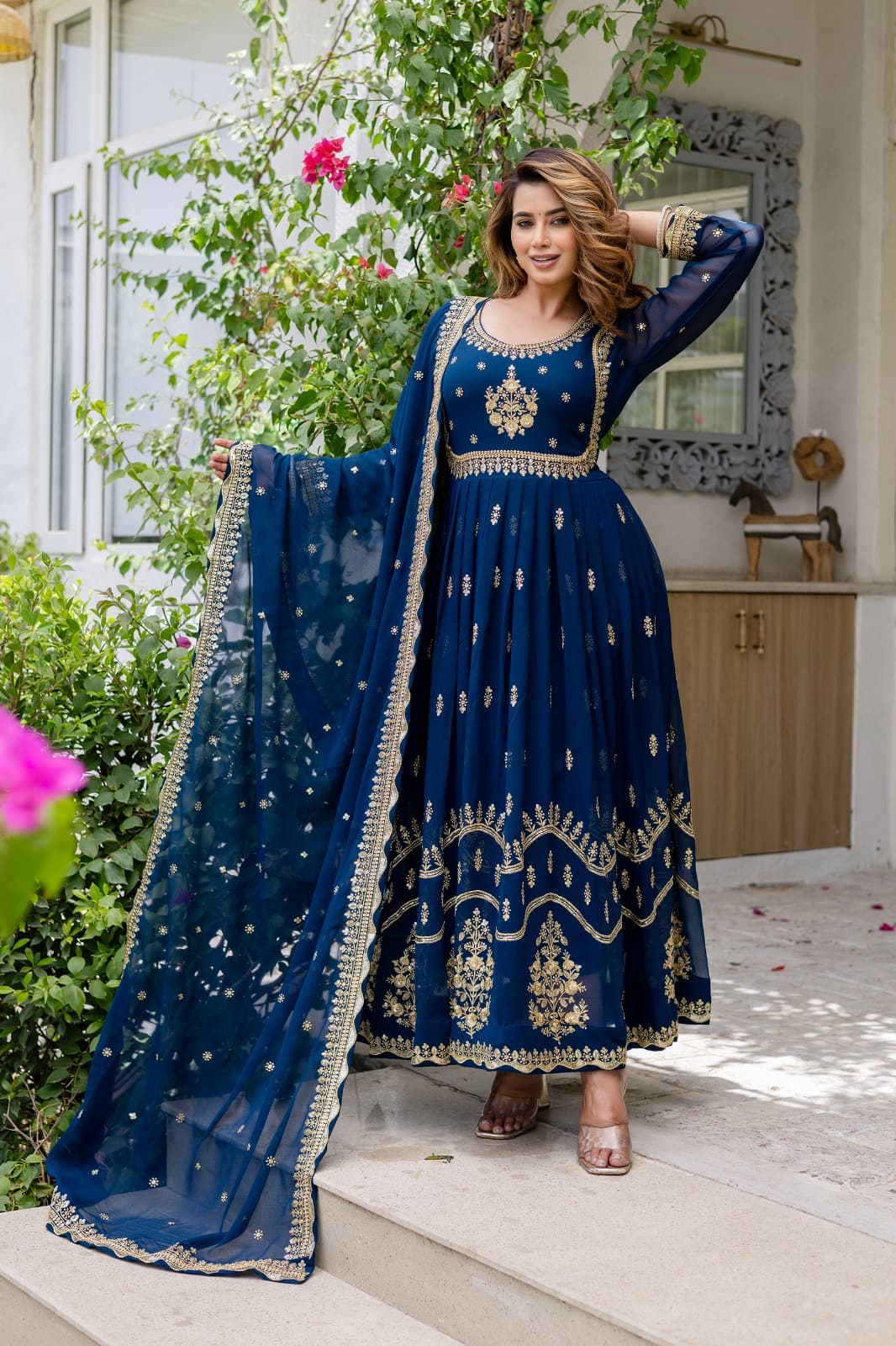 Royal Anarkali Dress with Golden Embroidery Work for Women