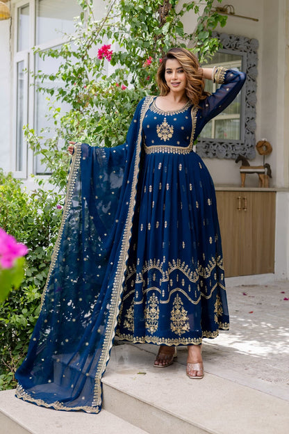 Royal Anarkali Dress with Golden Embroidery Work for Women