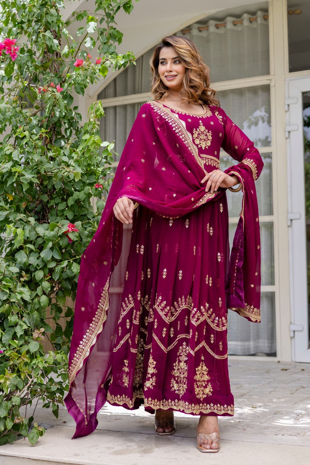 Royal Anarkali Dress with Golden Embroidery Work for Women