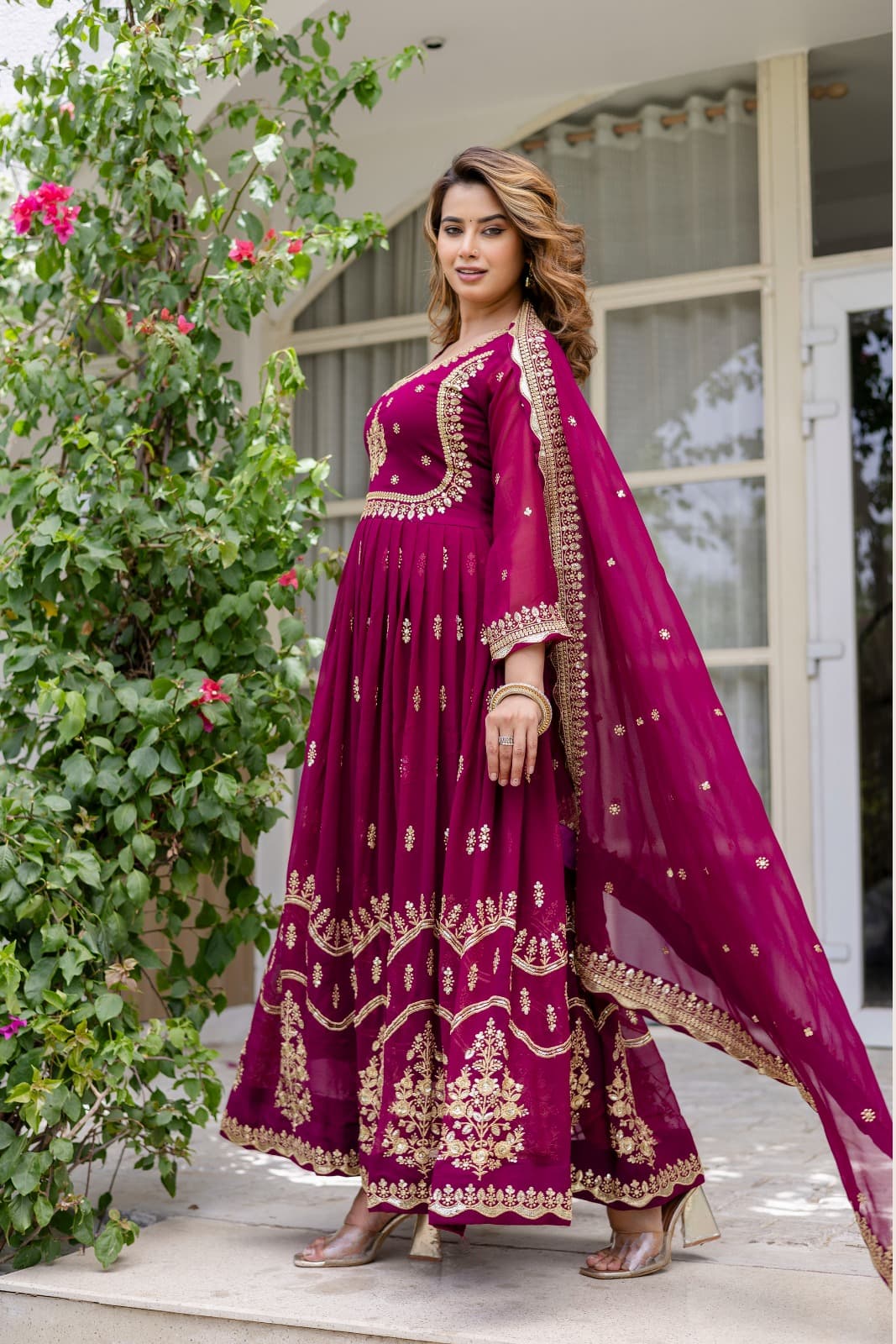 Royal Anarkali Dress with Golden Embroidery Work for Women
