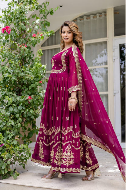 Royal Anarkali Dress with Golden Embroidery Work for Women