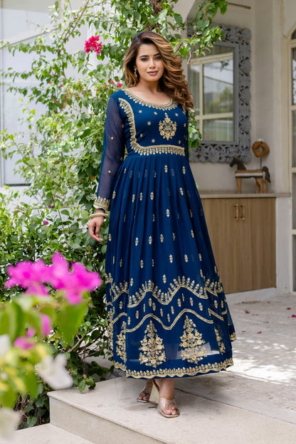 Royal Anarkali Dress with Golden Embroidery Work for Women