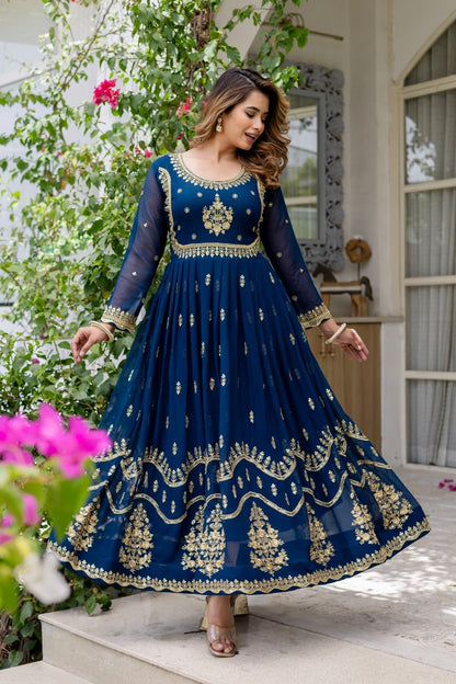 Royal Anarkali Dress with Golden Embroidery Work for Women