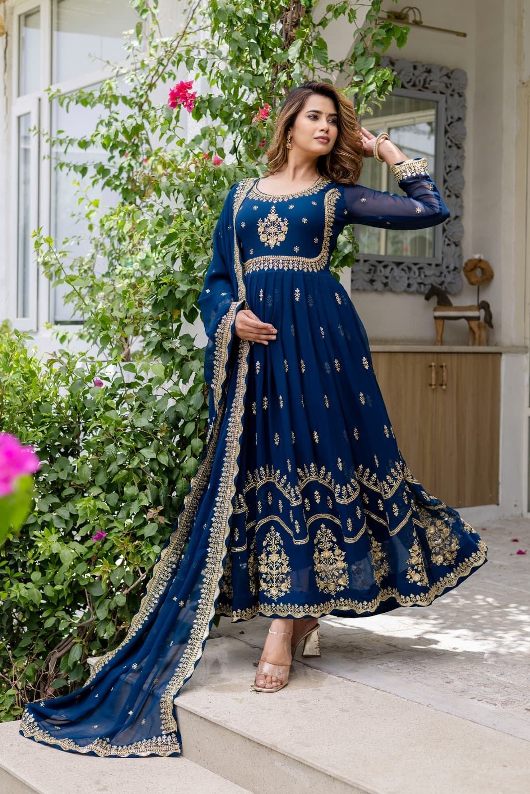 Royal Anarkali Dress with Golden Embroidery Work for Women