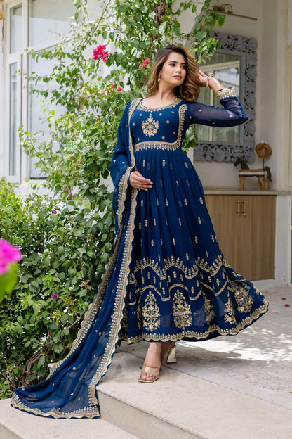 Royal Anarkali Dress with Golden Embroidery Work for Women