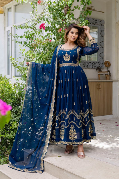 Royal Anarkali Dress with Golden Embroidery Work for Women