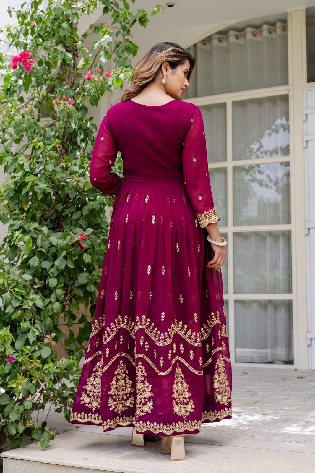 Royal Anarkali Dress with Golden Embroidery Work for Women