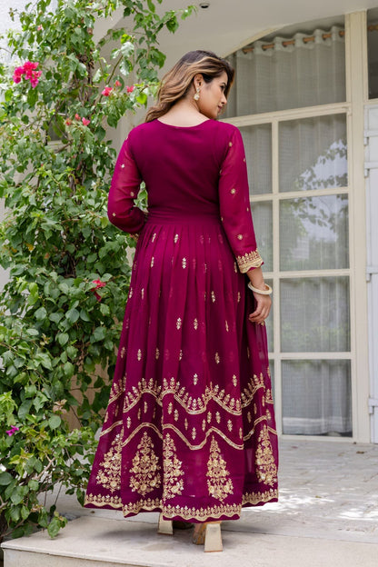 Royal Anarkali Dress with Golden Embroidery Work for Women