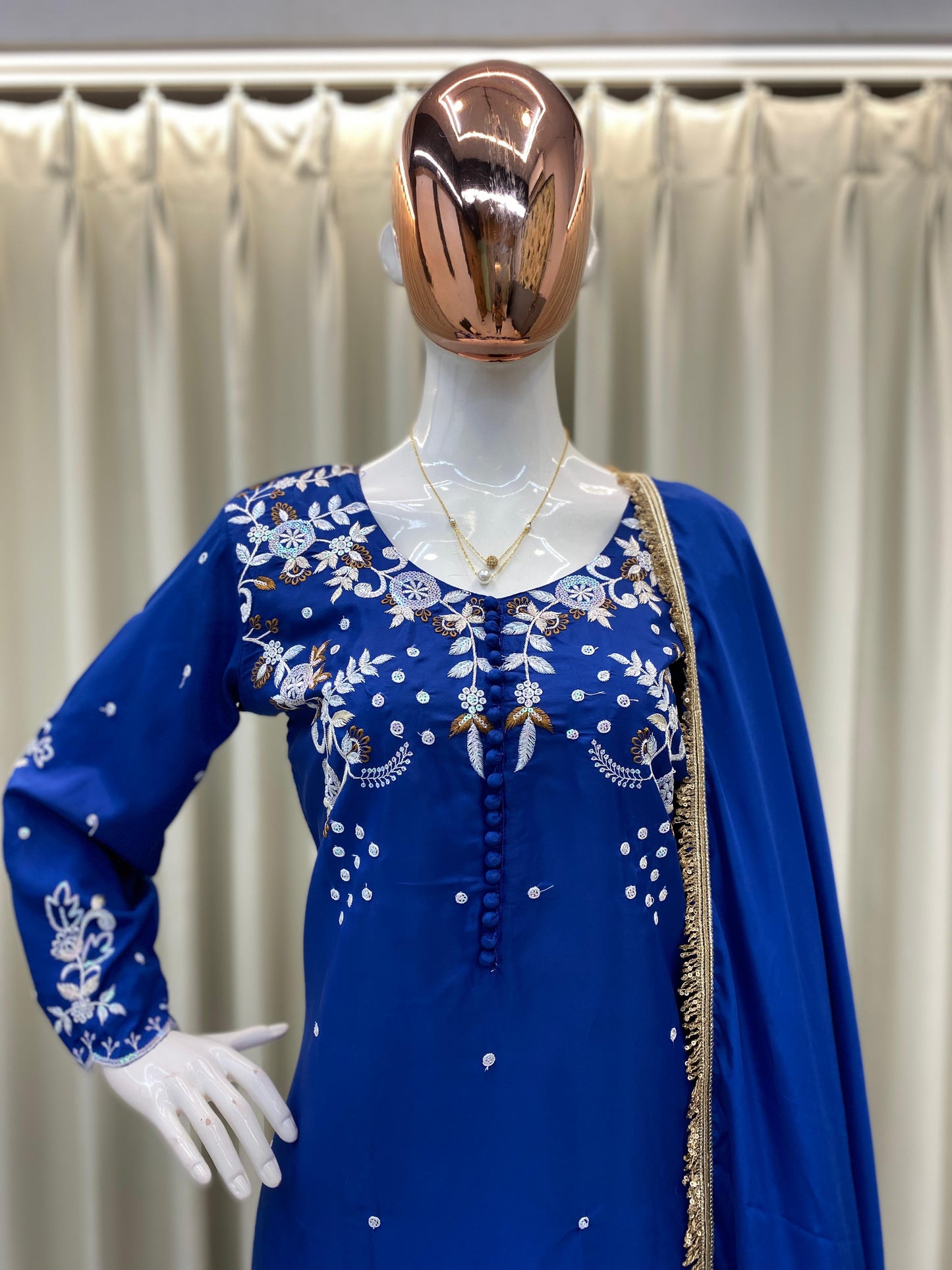 Royal Blue Embroidered Sharara Suit for Festive Wear