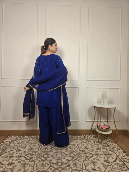 Royal Blue Embroidered Sharara Suit for Festive Wear