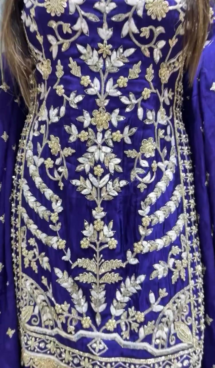 Royal Blue Embroidered Sharara Suit for Festive & Wedding