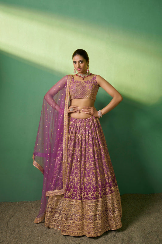 Royal Purple Embroidered Lehenga Set for Festive Occasions