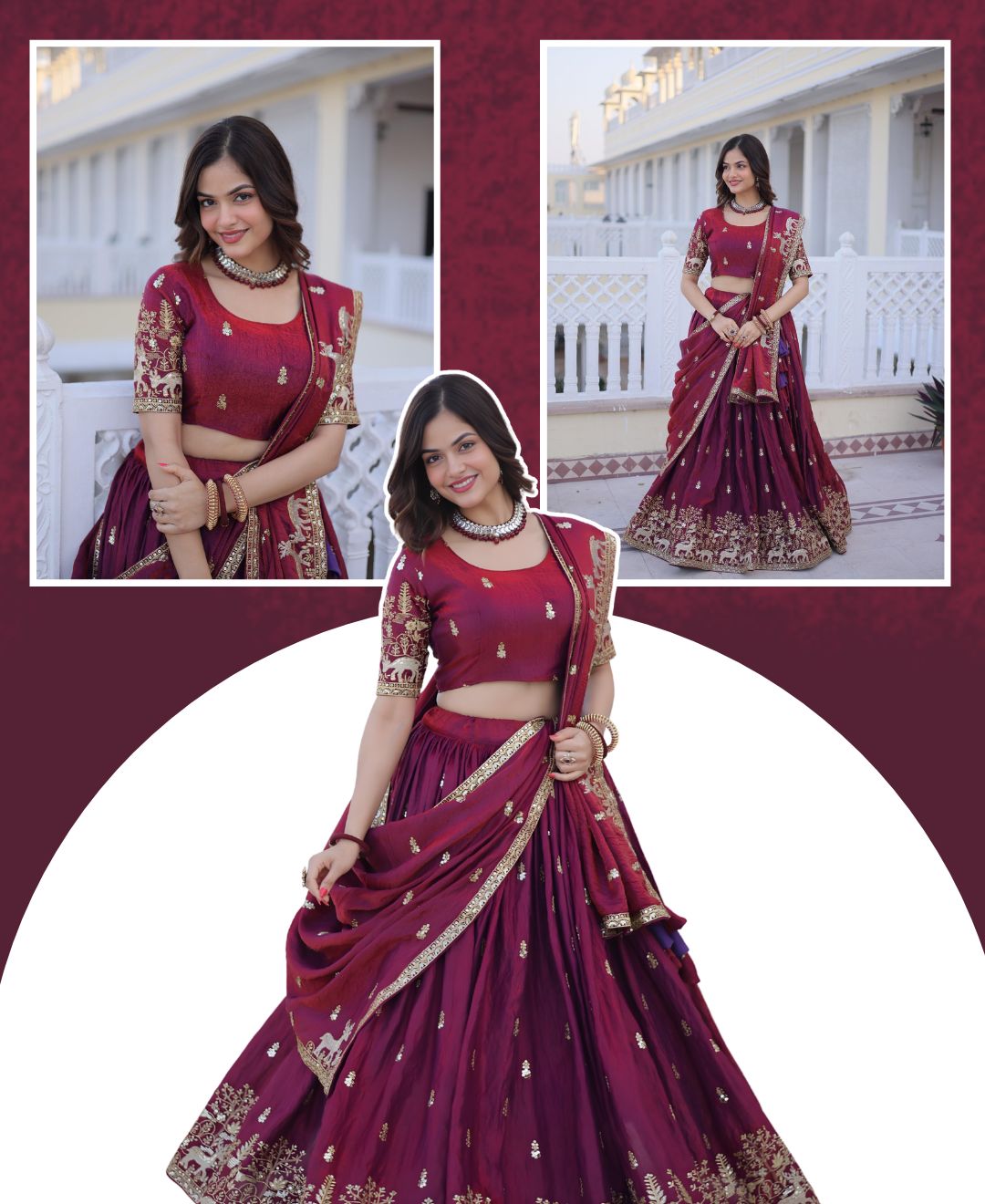 Royal Wine Zari Embroidered Lehenga Set