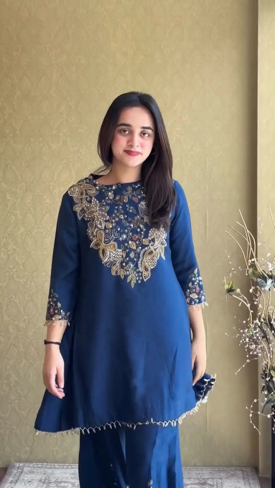 Semi Beads Embroidered Kurti Plazzo