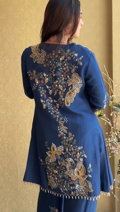 Semi Beads Embroidered Kurti Plazzo