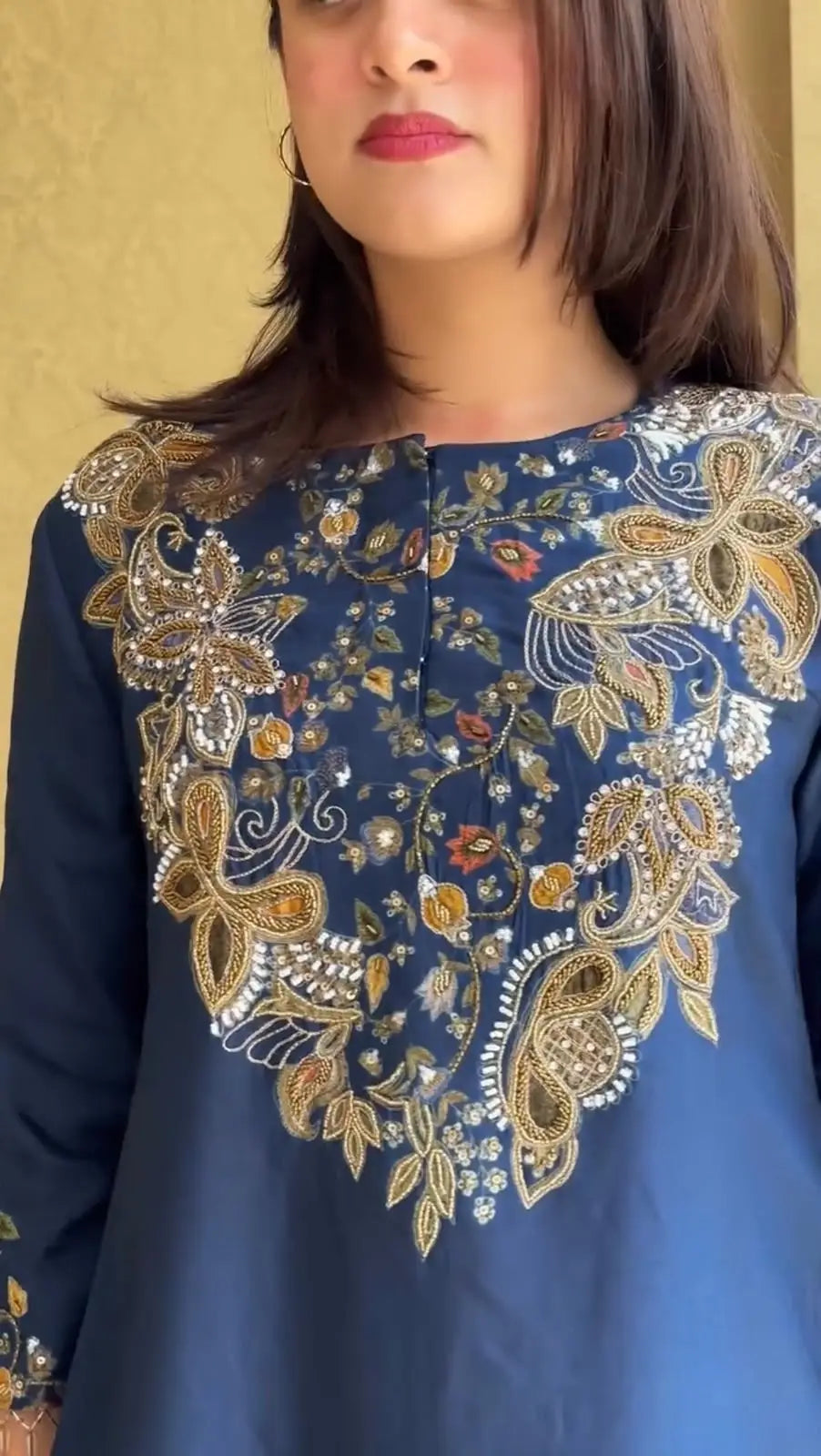 Semi Beads Embroidered Kurti Plazzo