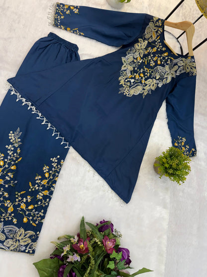 Semi Beads Embroidered Kurti Plazzo