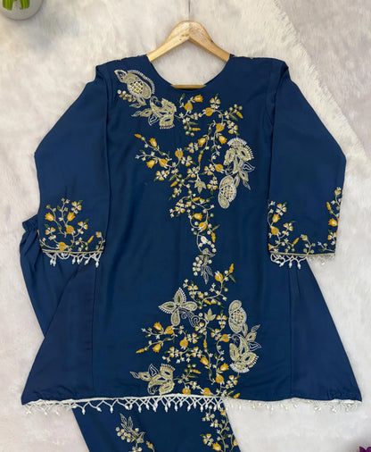 Semi Beads Embroidered Kurti Plazzo