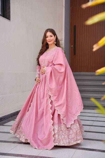 Silk Gown Dress with Dupatta for Women