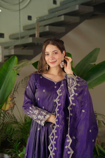 Silk Gown Dress with Dupatta for Women