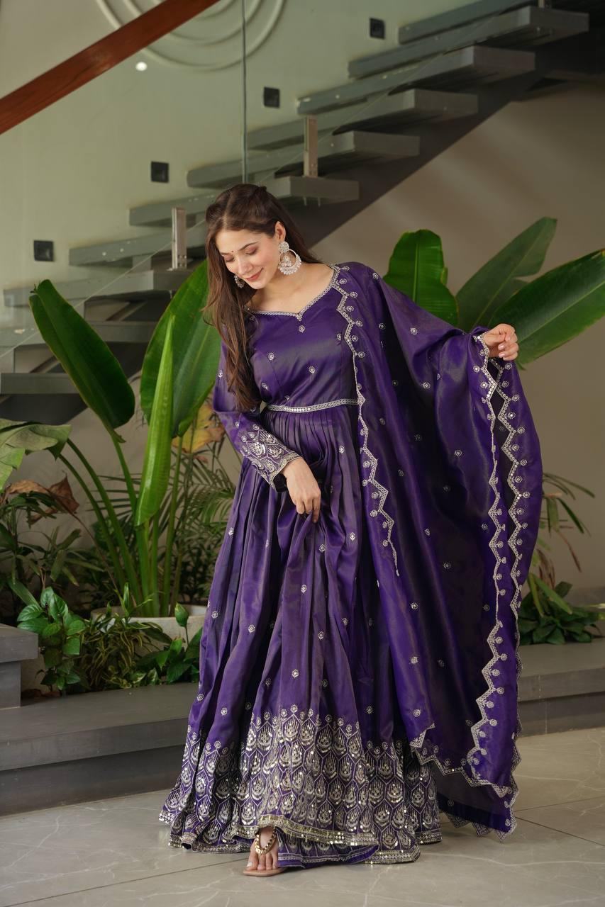 Silk Gown Dress with Dupatta for Women