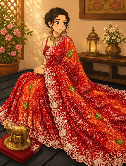 Silk Saree in Bandhani print