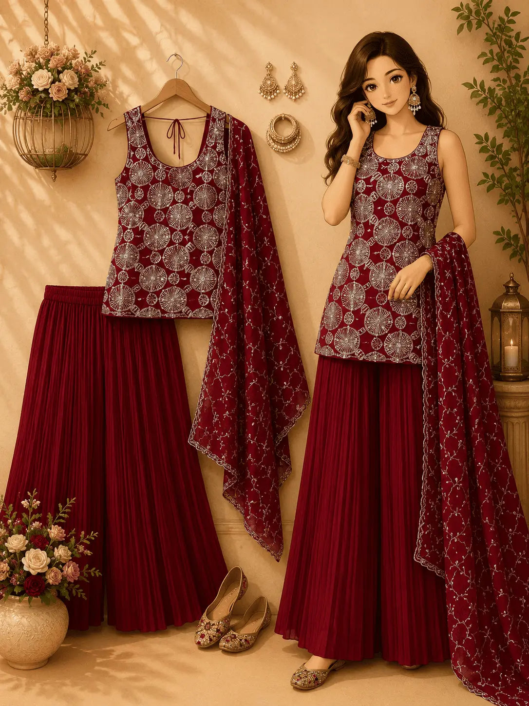 Simmer Silk Top Plazzo Set