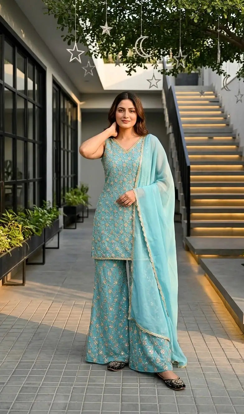 Sleeveless Sharara Suit Set