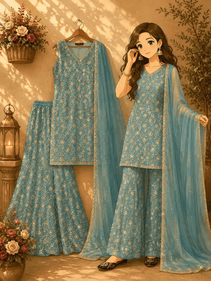 Sleeveless Sharara Suit Set