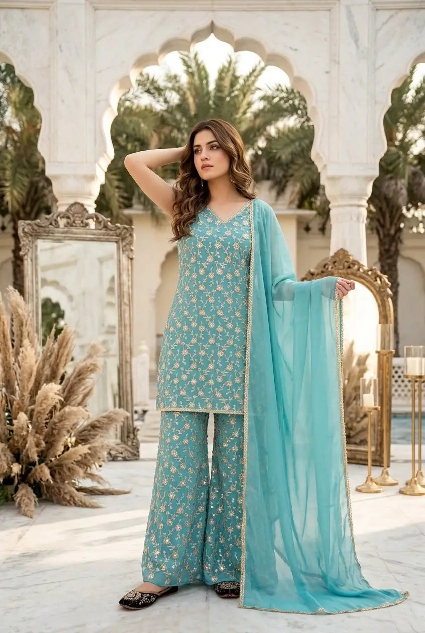 Sleeveless Sharara Suit Set