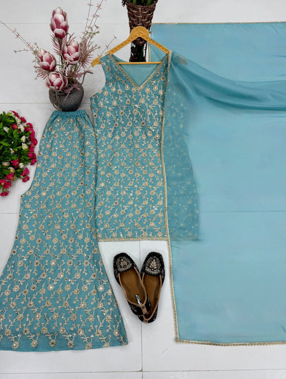 Sleeveless Sharara Suit Set