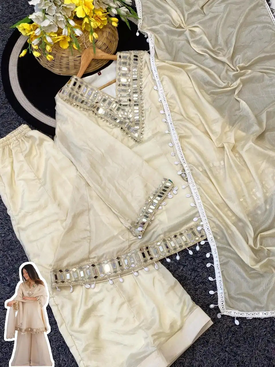 Soft Chinnon Suit with Palazzo Set