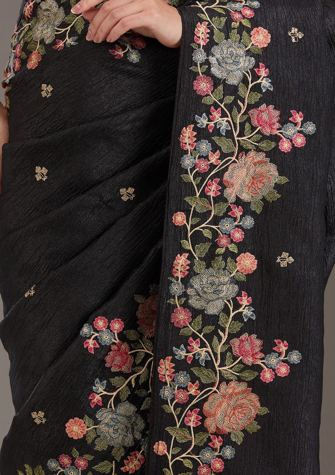 Soft Crunchy Silk Saree with Embroidery and Lace Border