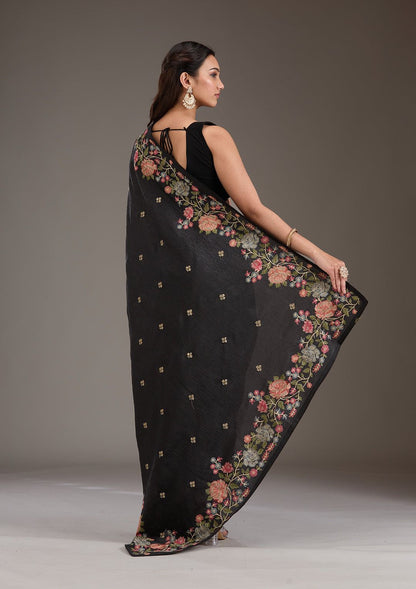 Soft Crunchy Silk Saree with Embroidery and Lace Border