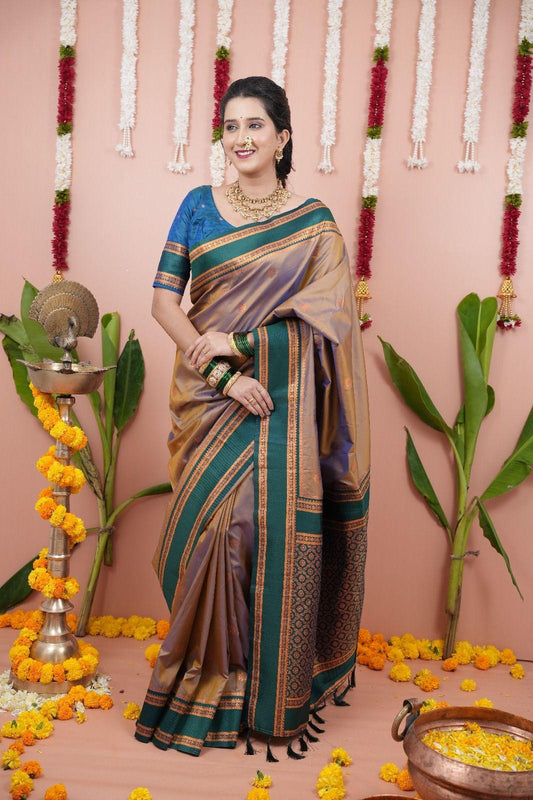 Soft Silk Two Tone Saree with Narayan Border & Zari Pallu