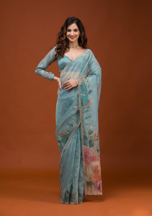 Soft Tabby Organza Printed Saree for Festive Collection