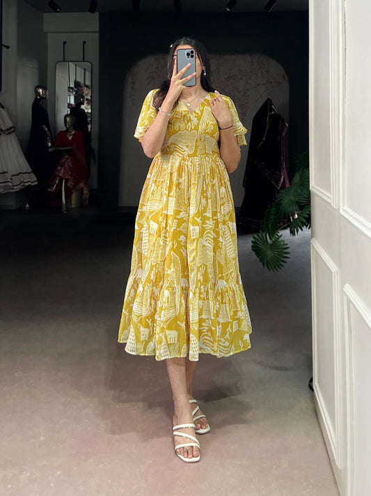 Soft Yellow Frock for Summer Wear