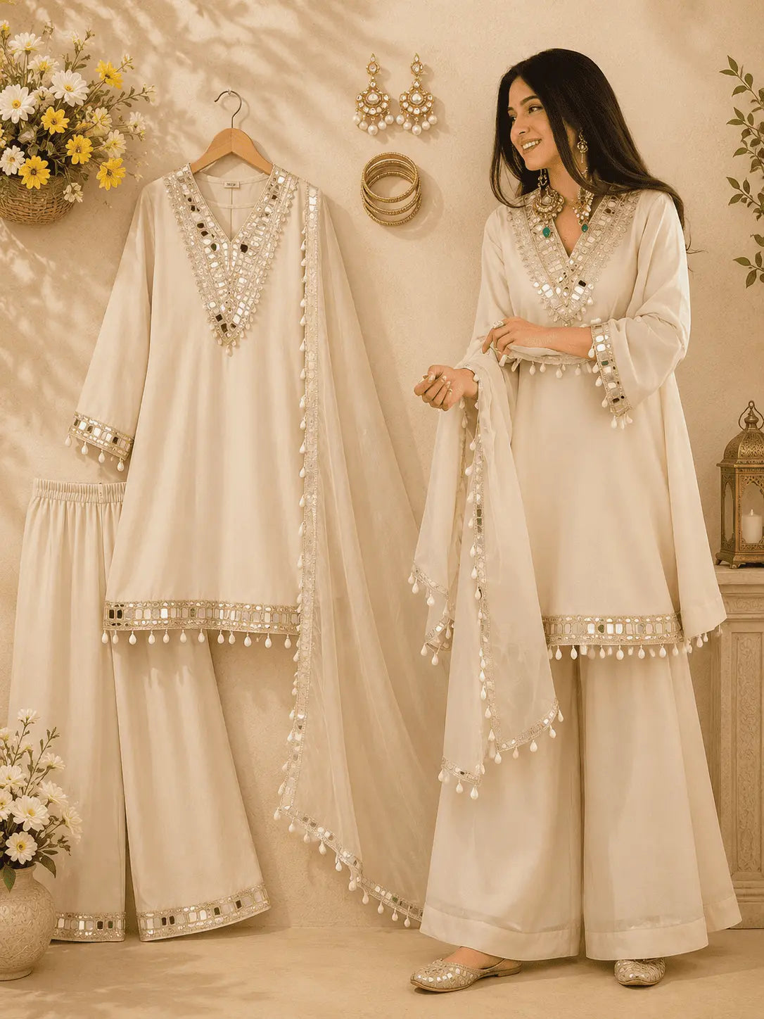 Soft Chinnon Suit with Palazzo Set