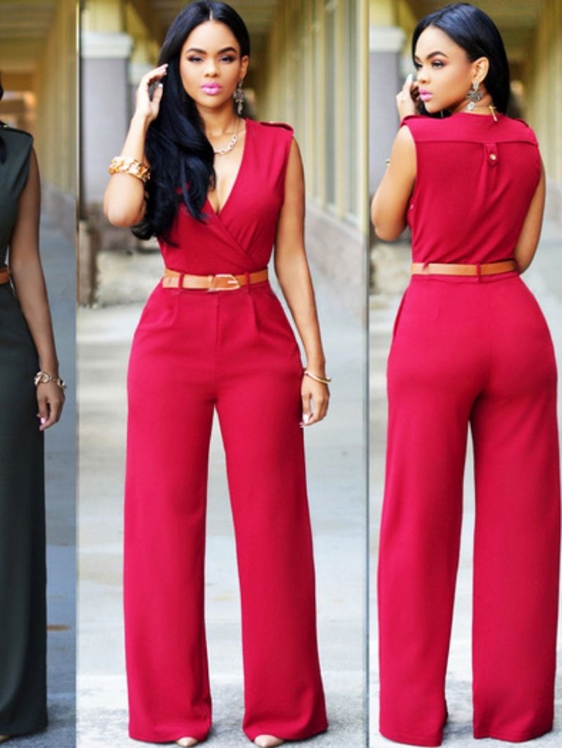 House of She Look Women's Sleeveless Party Jumpsuits with Belt 