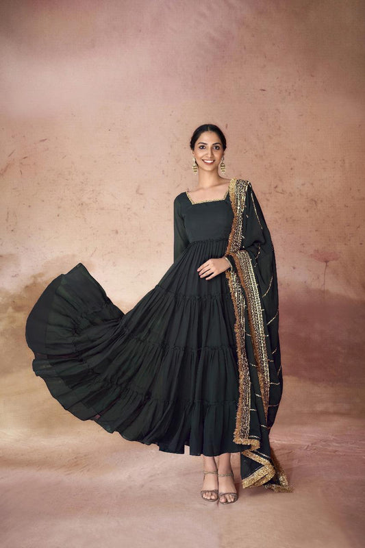 Stylish Black Anarkali Gown with Dupatta for Party Wear