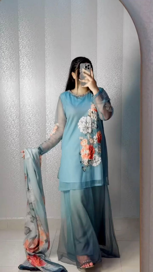 Stylish Sharara Set with Hand Work and Digital Print