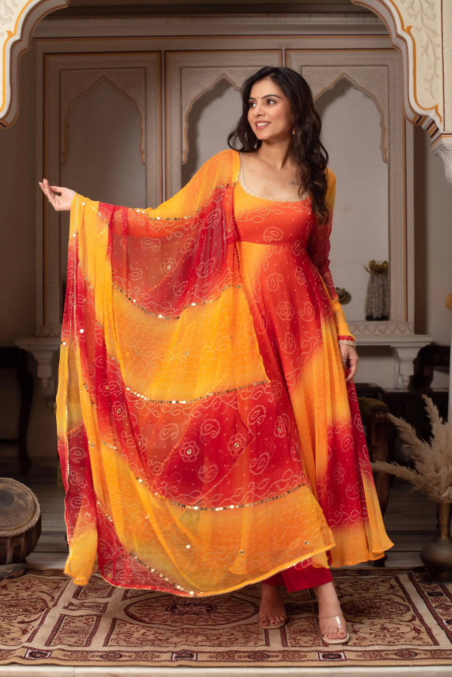 Sunset Bandhani Gown Set