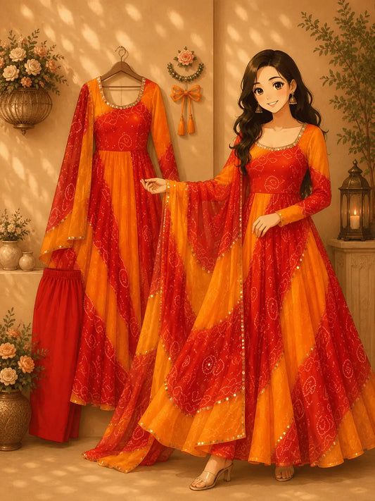 Sunset Bandhani Gown Set