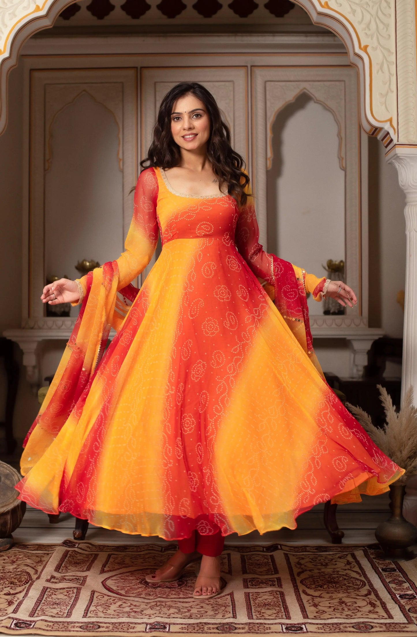 Sunset Bandhani Gown Set